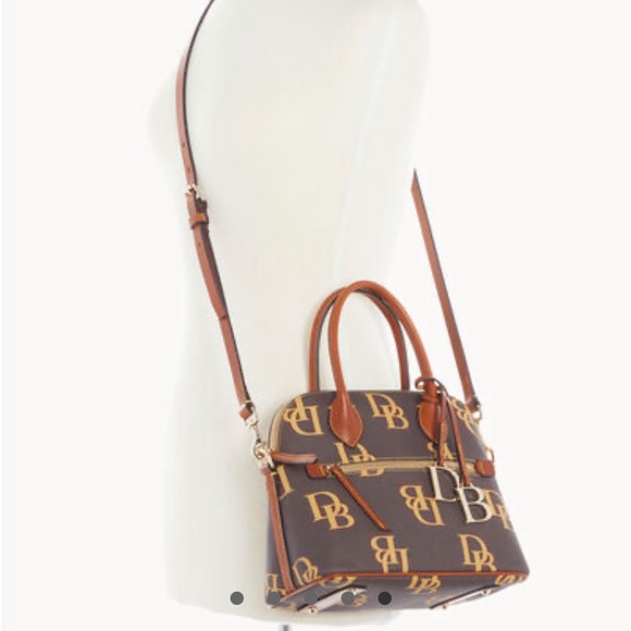 NWT Dooney & Bourke Coated Cotton Monogram Domed Satchel Dust Bag Included - Picture 4 of 11